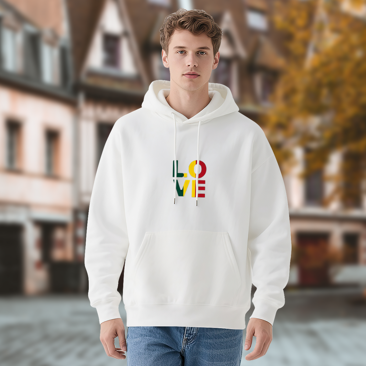 Colorful LOVE VIE Letter Art White Hoodie