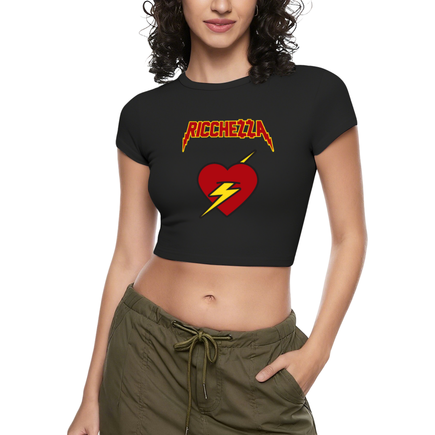 Ricchezza Lightning Heart Rock Style Red Crop T-Shirt ¨C Edgy Retro Graphic