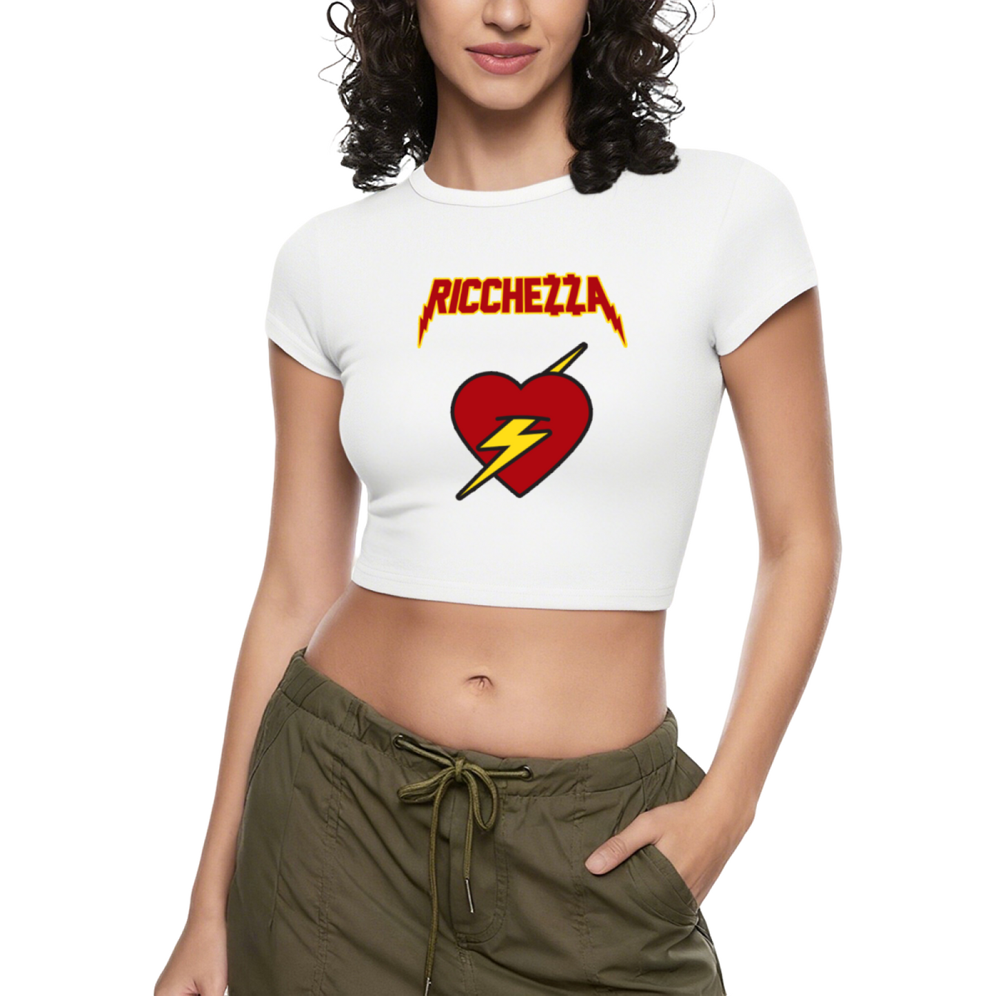 Ricchezza Lightning Heart Rock Style Red Crop T-Shirt ¨C Edgy Retro Graphic