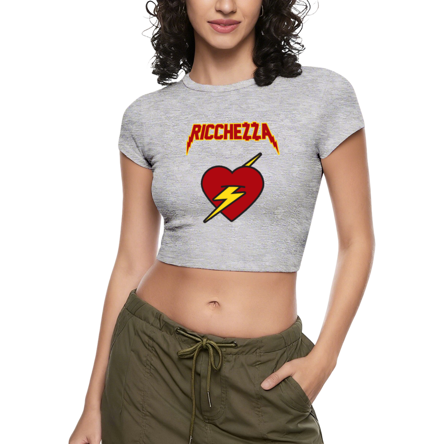Ricchezza Lightning Heart Rock Style Red Crop T-Shirt ¨C Edgy Retro Graphic
