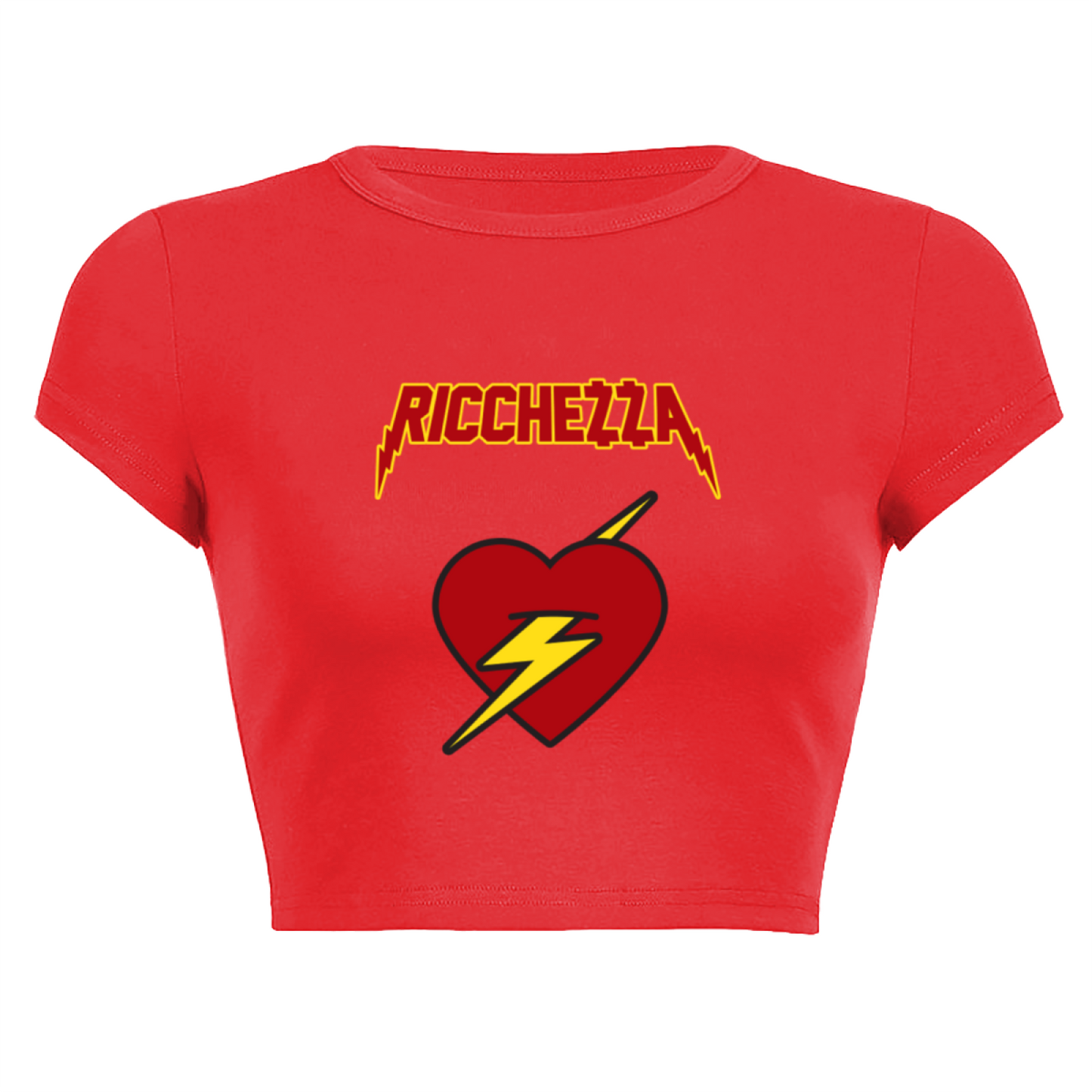 Ricchezza Lightning Heart Rock Style Red Crop T-Shirt ¨C Edgy Retro Graphic