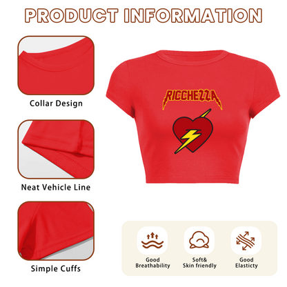 Ricchezza Lightning Heart Rock Style Red Crop T-Shirt ¨C Edgy Retro Graphic
