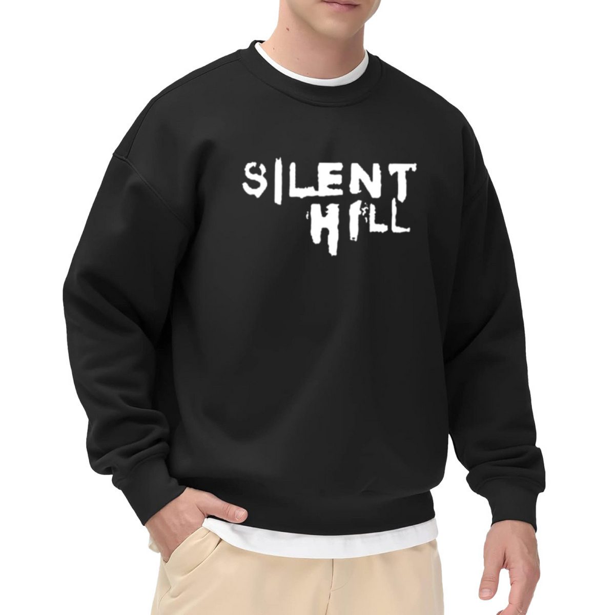 Classic Silent Hill Horror Game Logo Graphic Crewneck Sweatshirt