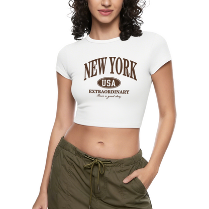 Vintage New York USA Retro Letter Gray Casual Crop Tee