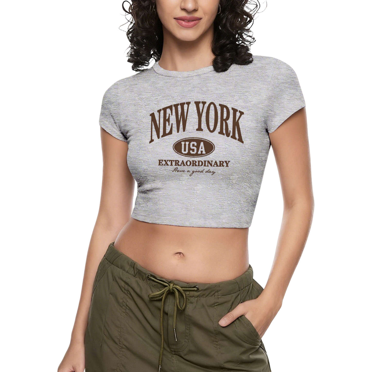 Vintage New York USA Retro Letter Gray Casual Crop Tee