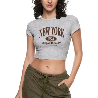 Vintage New York USA Retro Letter Gray Casual Crop Tee
