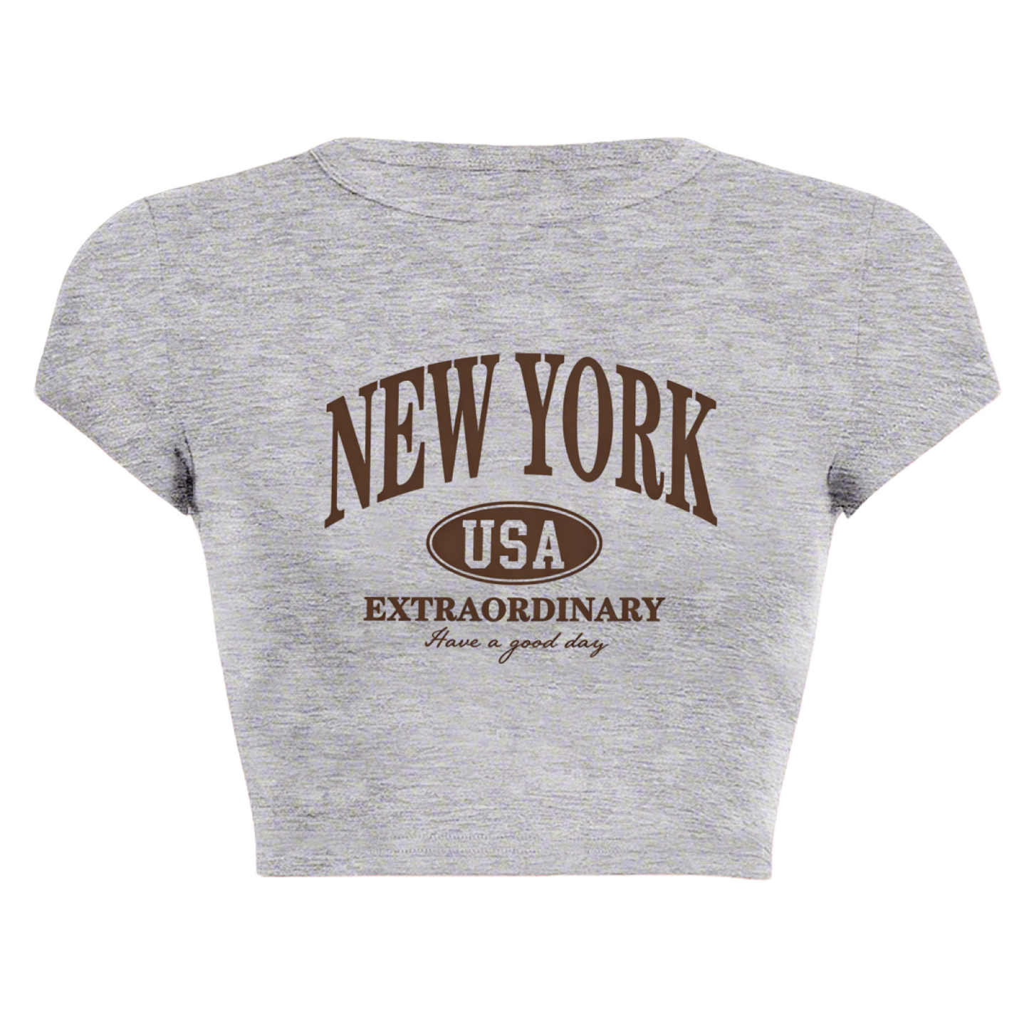 Vintage New York USA Retro Letter Gray Casual Crop Tee