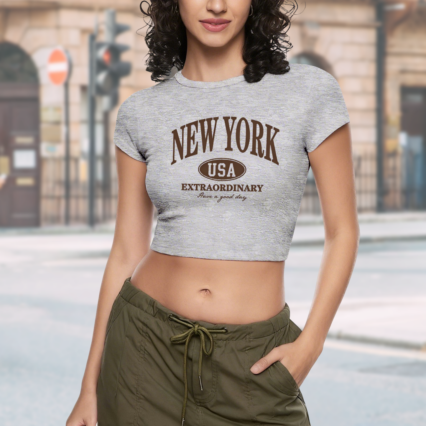 Vintage New York USA Retro Letter Gray Casual Crop Tee