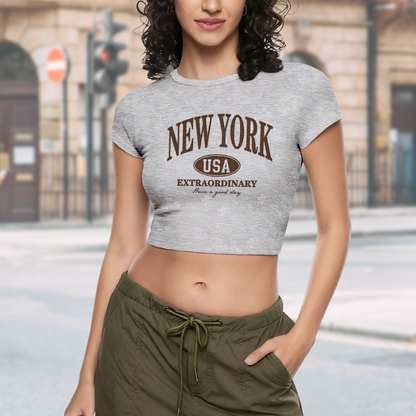 Vintage New York USA Retro Letter Gray Casual Crop Tee