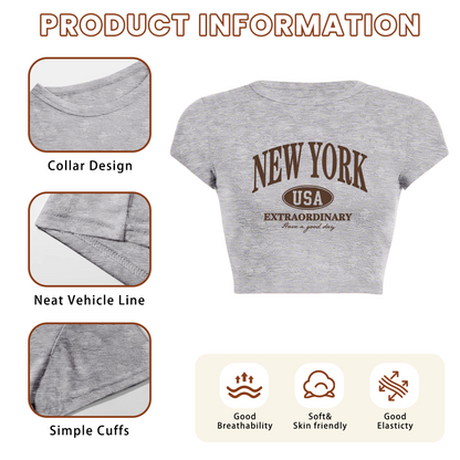 Vintage New York USA Retro Letter Gray Casual Crop Tee