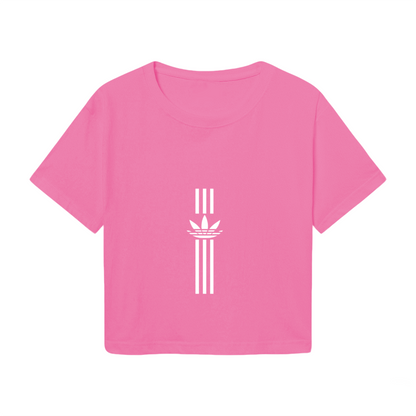 Vertical Trefoil Sporty Hot Pink Crop Tee