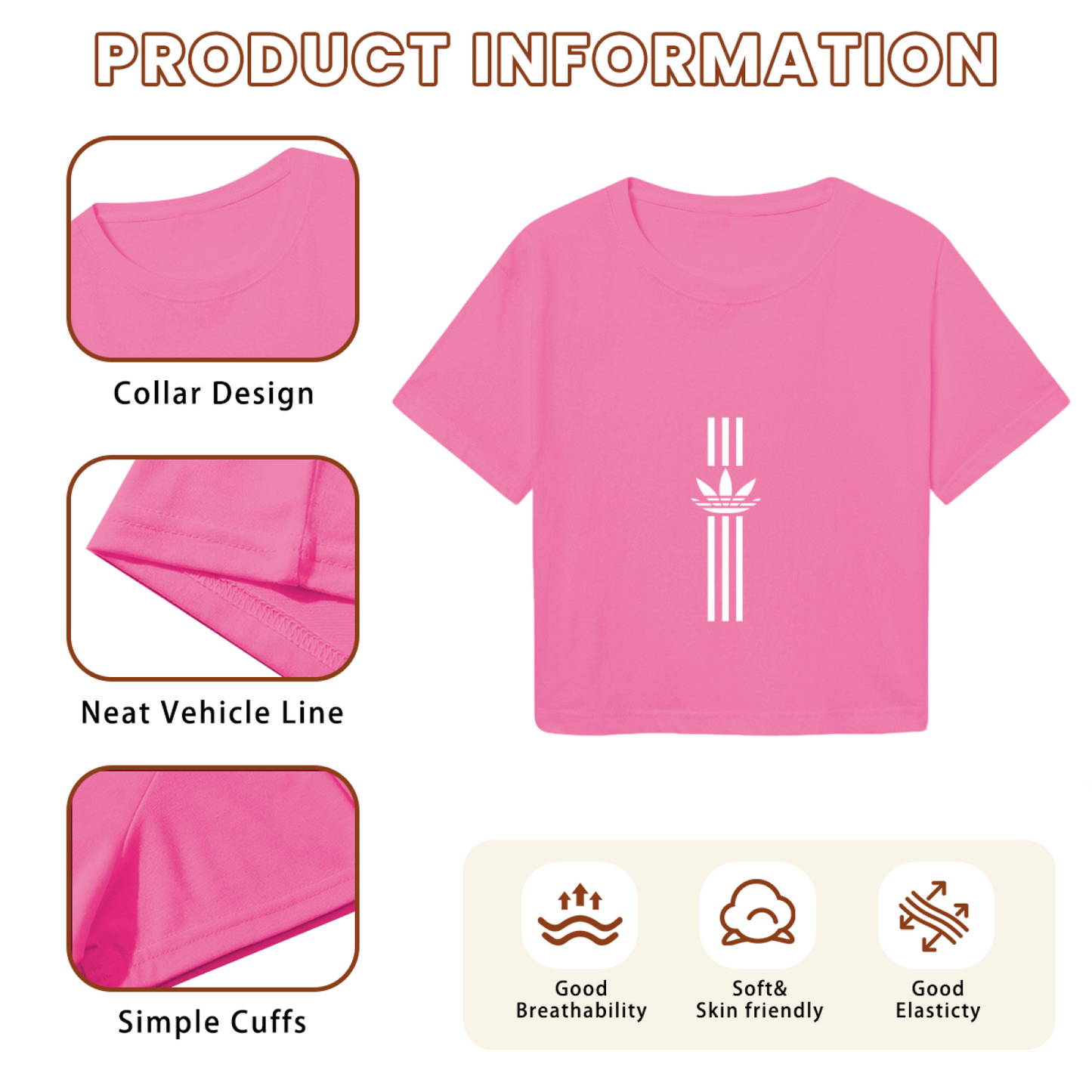 Vertical Trefoil Sporty Hot Pink Crop Tee