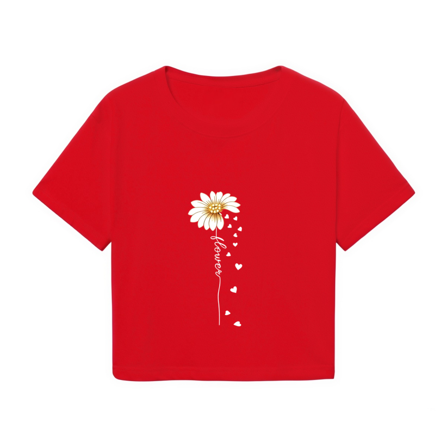 Sweet Daisy Falling Hearts Romantic Red Crop Top