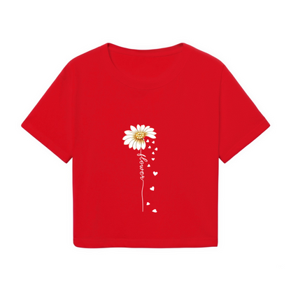 Sweet Daisy Falling Hearts Romantic Red Crop Top