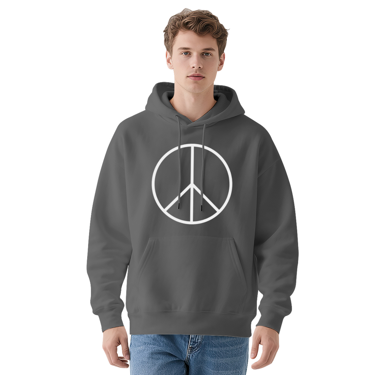 Classic Peace Sign Red Hoodie, Simple Cozy Casual Pullover