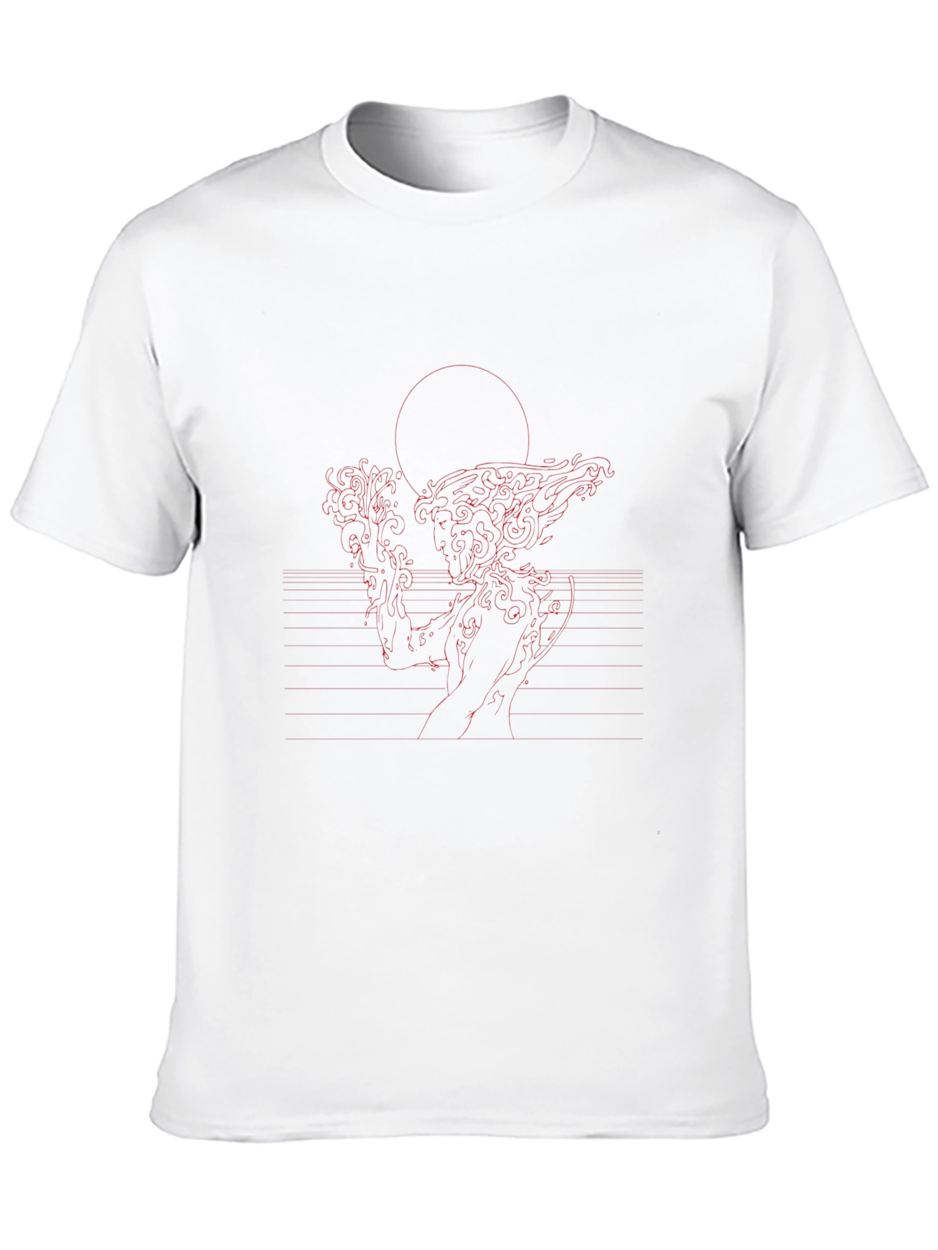 Red Line Art Black T-Shirt