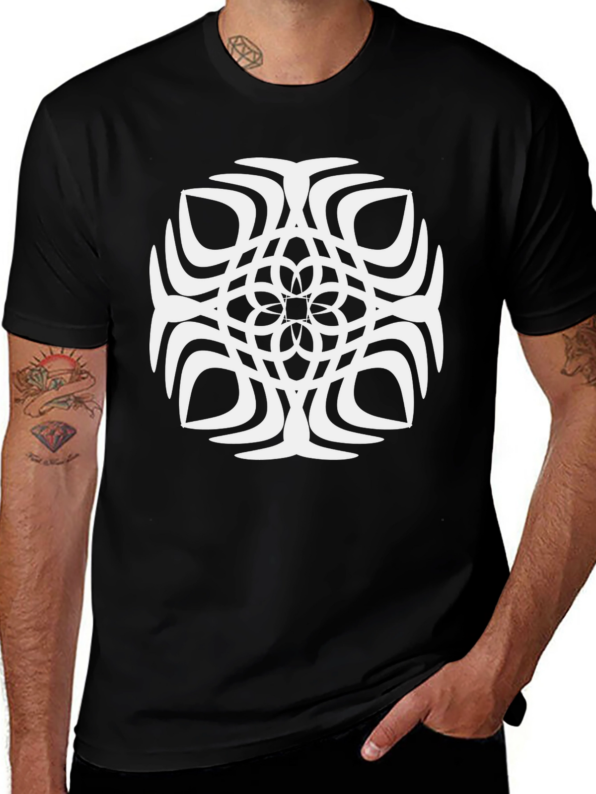 Abstract Geometric Pattern Black T-Shirt