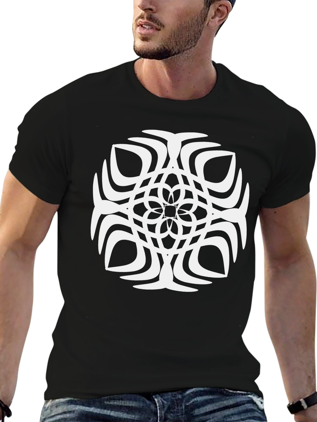 Abstract Geometric Pattern Black T-Shirt