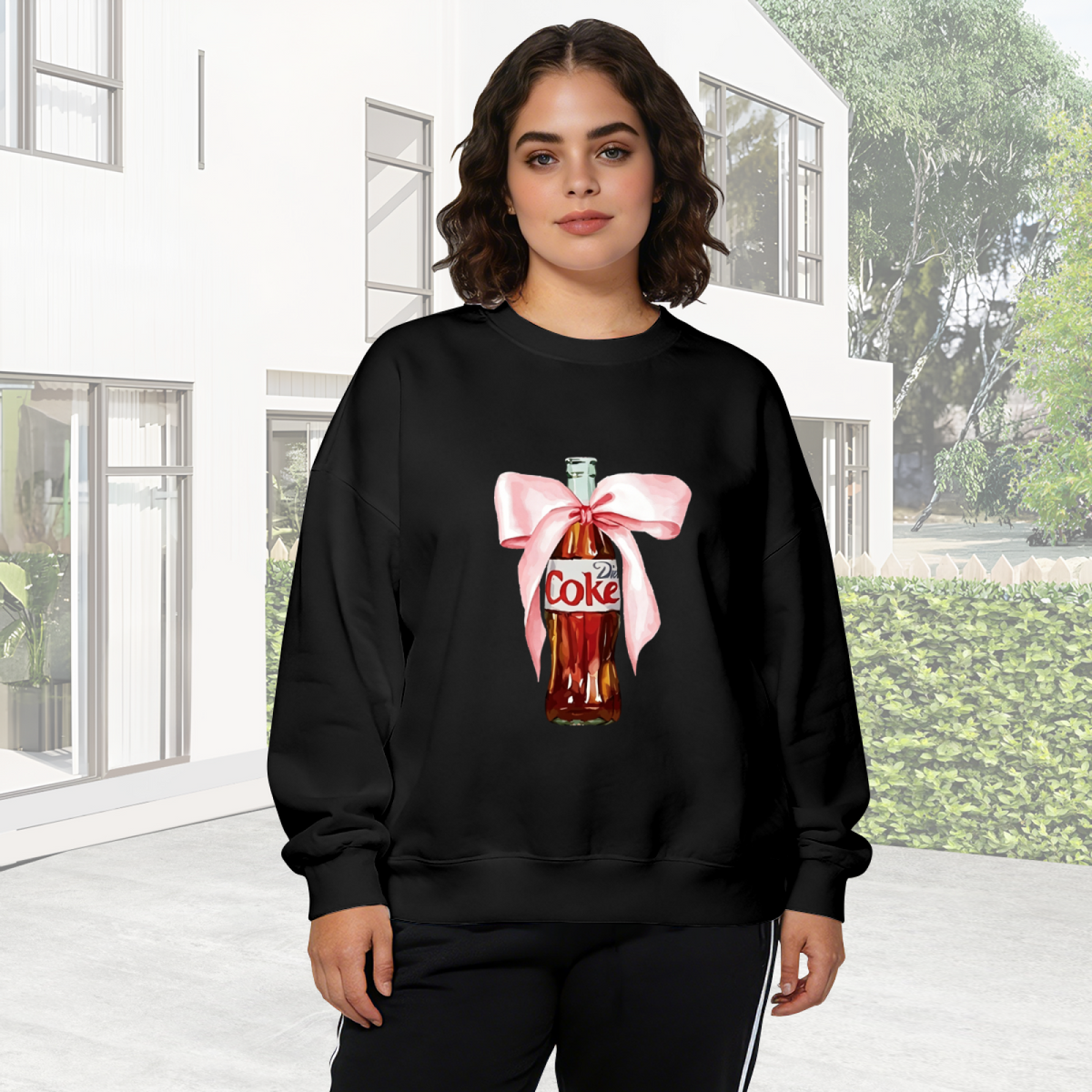 Retro Coke Bottle With Pink Bow Cute Crewneck Sweatshirt