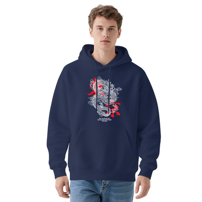 Trendy Oriental Dragon Art Printed Navy Hoodie