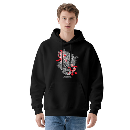 Trendy Oriental Dragon Art Printed Navy Hoodie