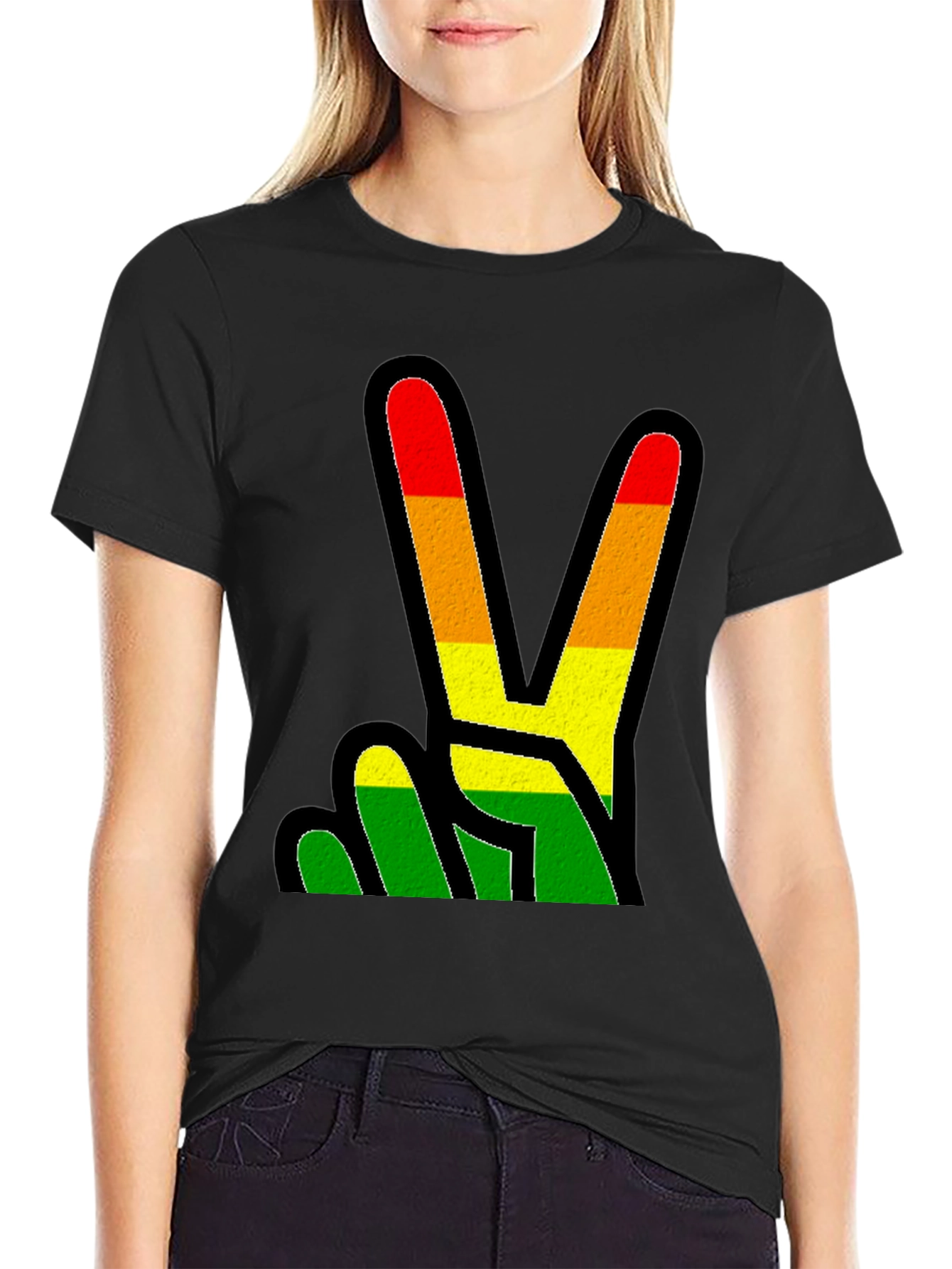 Rasta Peace Sign Black T-Shirt