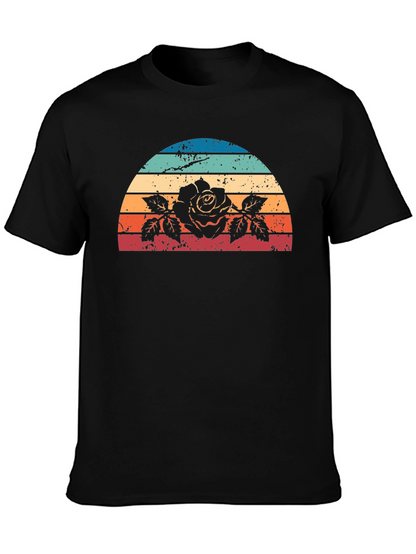 Retro Rose Sunset Graphic Tee - Black