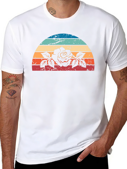 Retro Rose Sunset Graphic Tee - Black