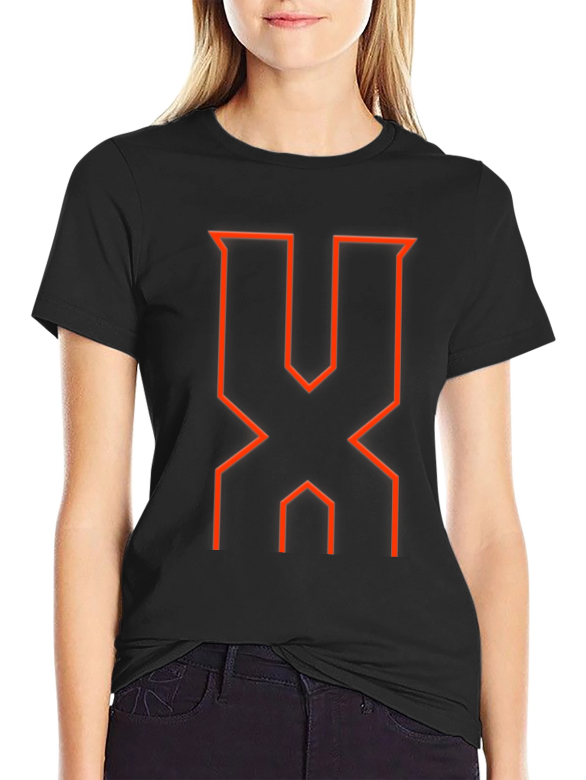 Modern Geometric Red Graphic Black T-Shirt
