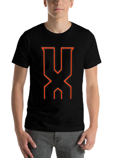 Modern Geometric Red Graphic Black T-Shirt