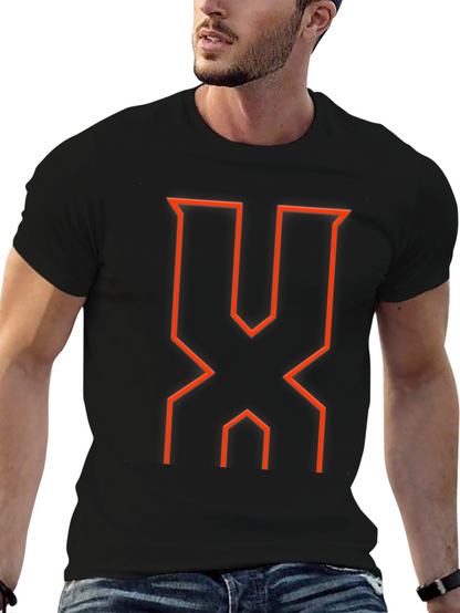 Modern Geometric Red Graphic Black T-Shirt