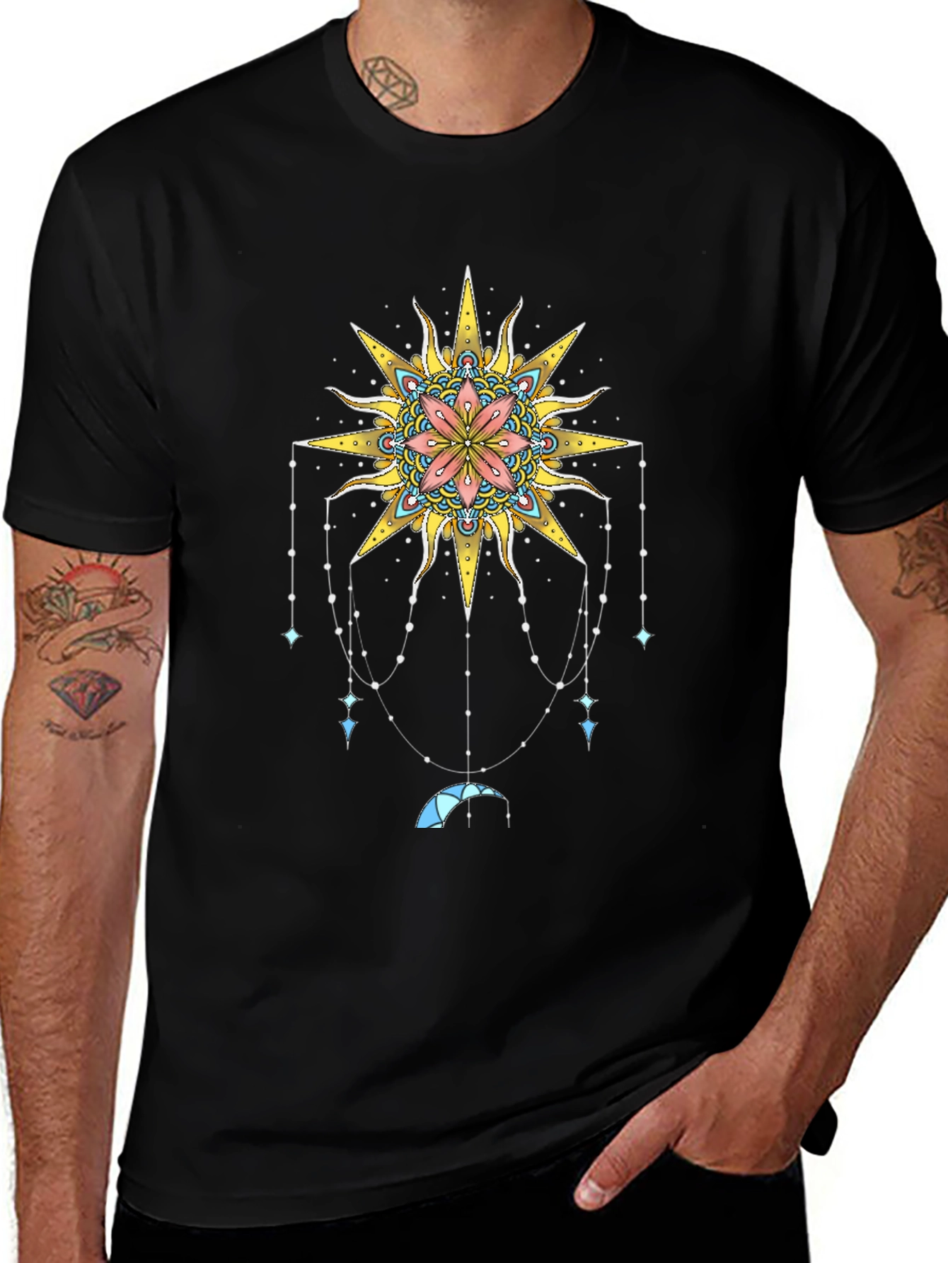 Celestial Sun Mandala Graphic Tee - Black
