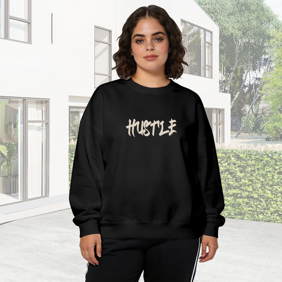 Street?Style Hustle Word Art Crewneck Sweatshirt