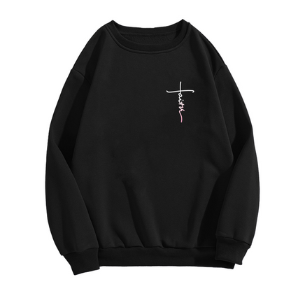 Faith Cross Pink Line Minimal Chest Crewneck Sweatshirt