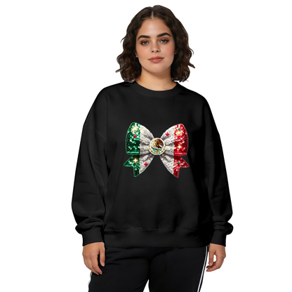 Mexico Flag Sequin?Style Bow Graphic Crewneck Sweatshirt