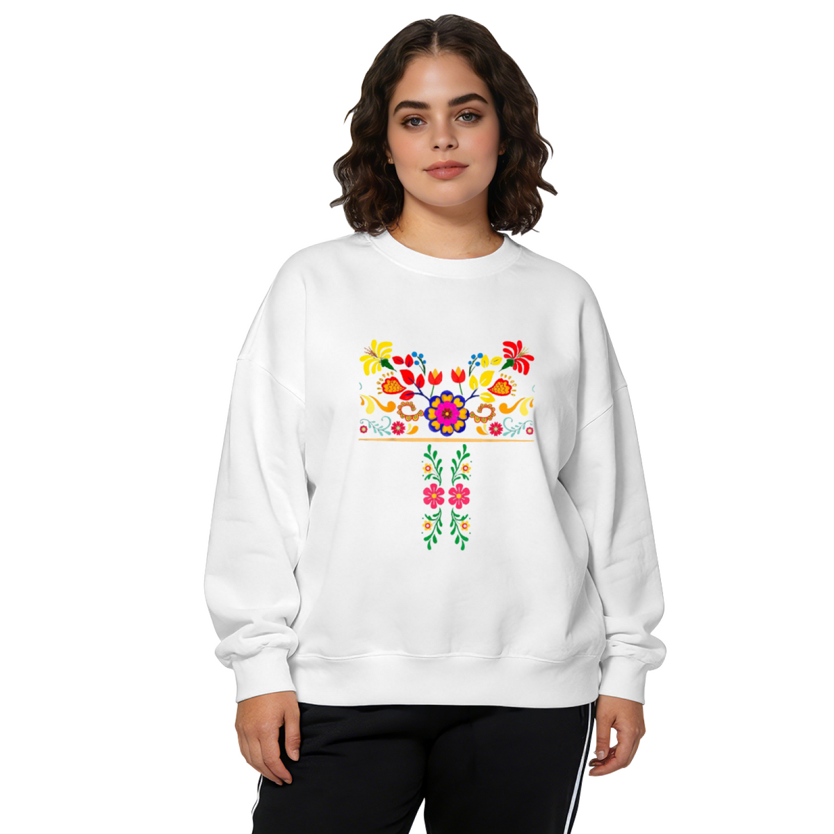 Vibrant Mexican Folk Floral Art Pattern Crewneck Sweatshirt