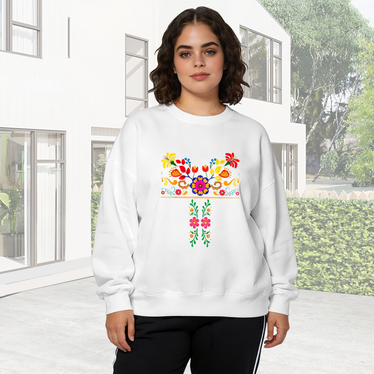Vibrant Mexican Folk Floral Art Pattern Crewneck Sweatshirt