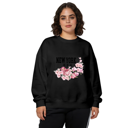 New York USA Floral Letter Print Crewneck Sweatshirt