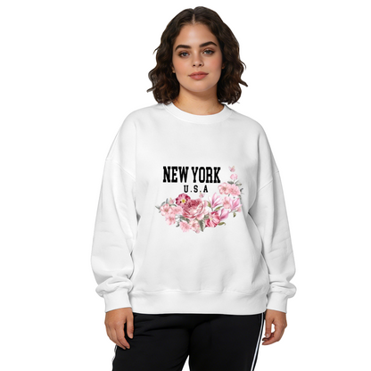 New York USA Floral Letter Print Crewneck Sweatshirt