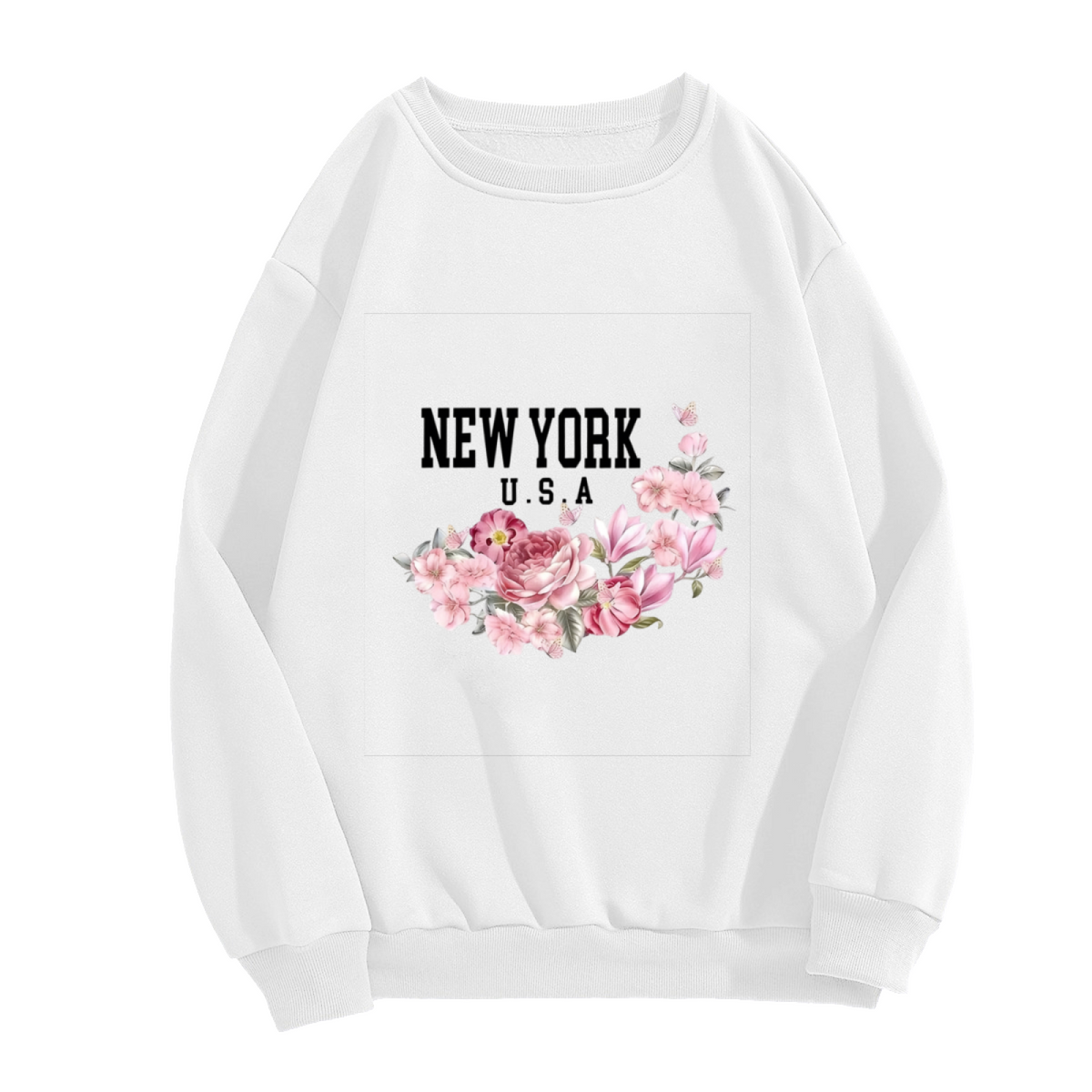 New York USA Floral Letter Print Crewneck Sweatshirt