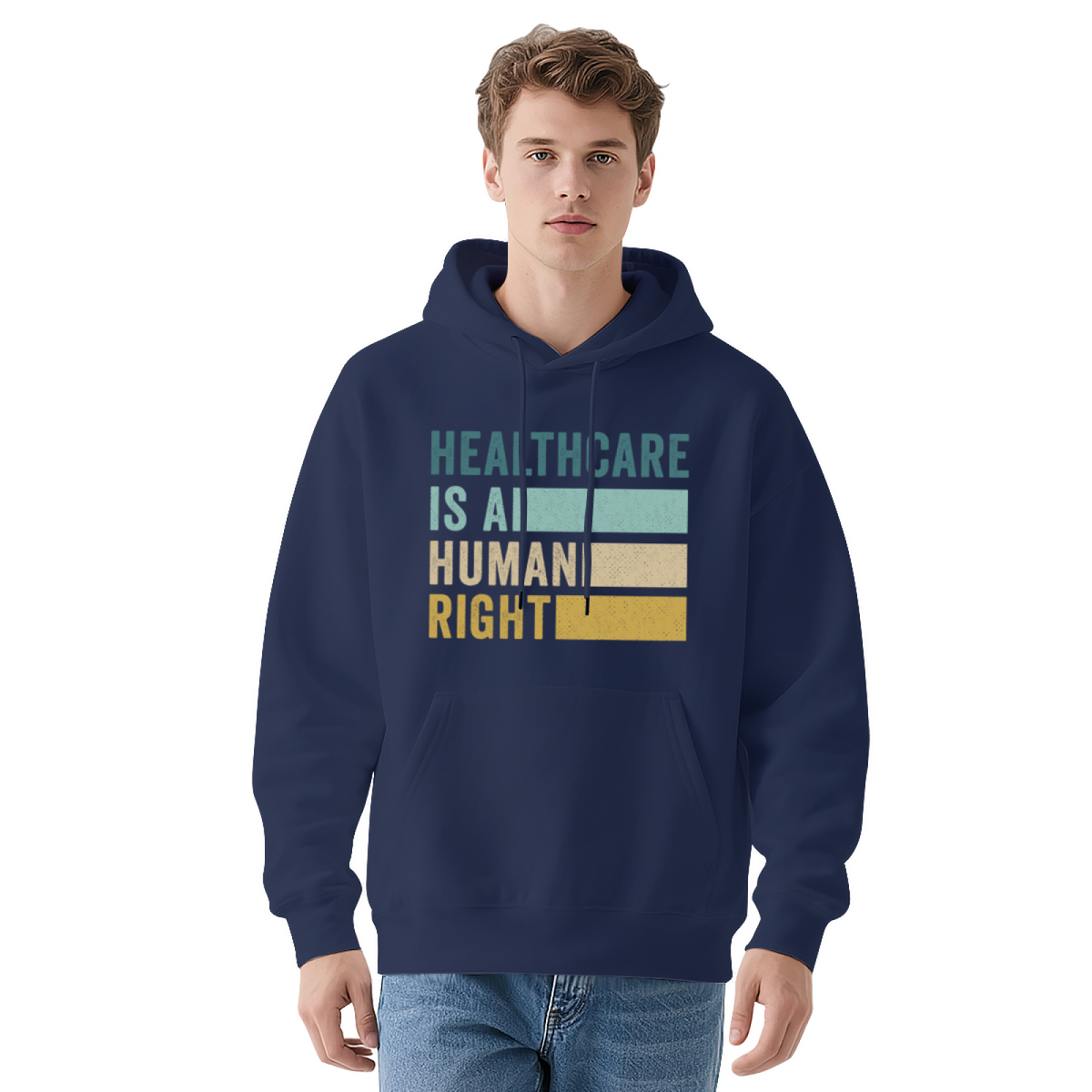 Healthcare Is A Human Right Retro Stripe Hoodie, Soft Everyday Hooded Top