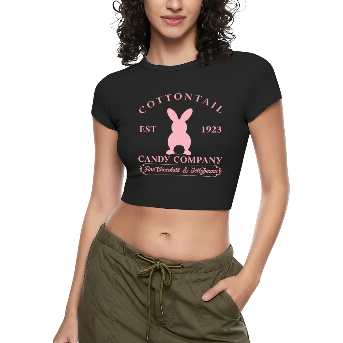 Cottontail Bunny 1923 Candy Co Vintage White Crop Tee ¨C Easter Coquette Top
