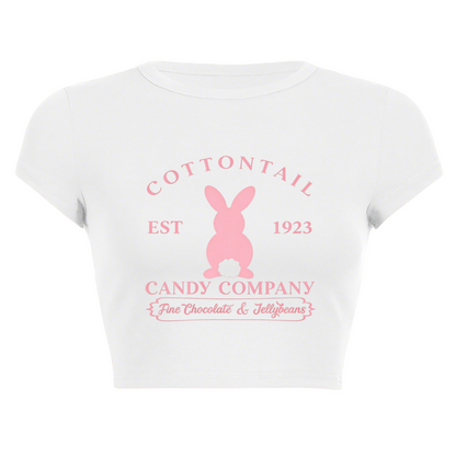 Cottontail Bunny 1923 Candy Co Vintage White Crop Tee ¨C Easter Coquette Top
