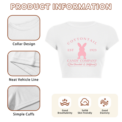 Cottontail Bunny 1923 Candy Co Vintage White Crop Tee ¨C Easter Coquette Top