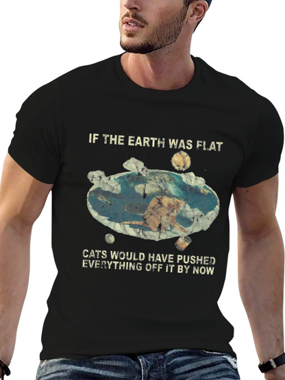 Flat Earth Cat Humor Graphic Tee