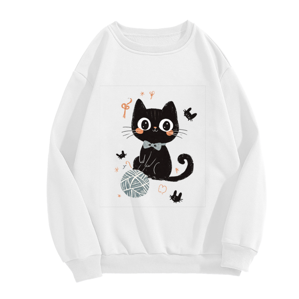 Cute Black Cat With Yarn Ball Graphic Crewneck Sweatshirt