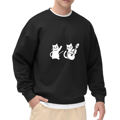 Cute Rock Band Kittens Guitar Minimal Line Art Crewneck Sweatshirt