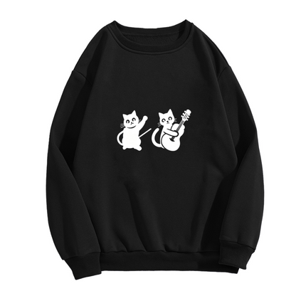 Cute Rock Band Kittens Guitar Minimal Line Art Crewneck Sweatshirt