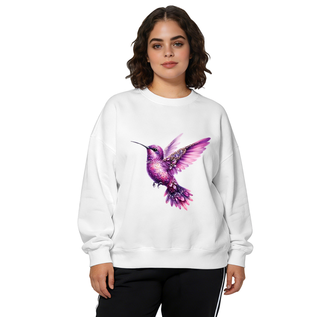 Sparkling Purple Gem Hummingbird Art Crewneck Sweatshirt