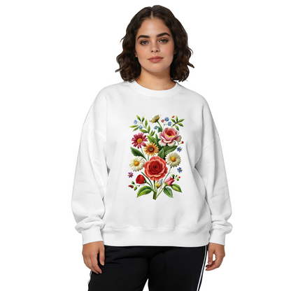 Vibrant Retro Botanical Bouquet Graphic Crewneck Sweatshirt